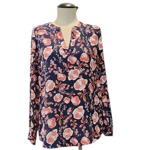 Adrianna Papell Navy with Coral Floral Blouse